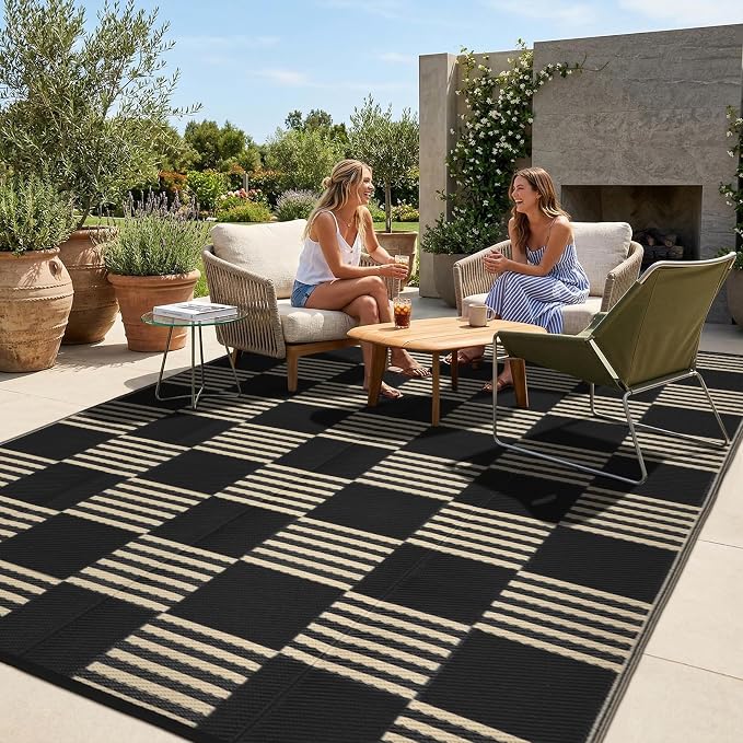 Garvee Waterproof Outdoor Rug 8x10, Checkered Foldable Plastic Straw Patio by Garvee