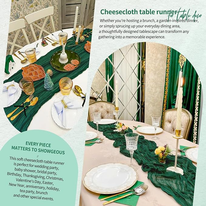 4 Pack Cheesecloth Table Runner 10FT Emerald Green Table Runner Boho Gauze - Image 8