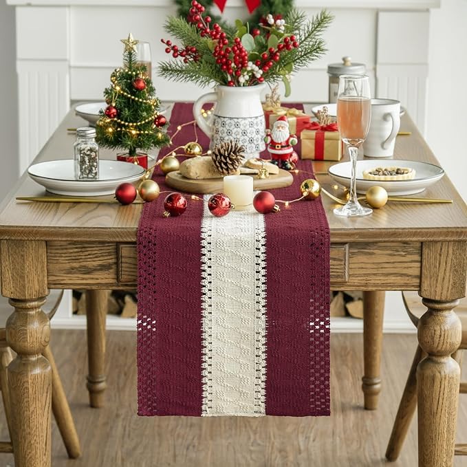 Artoid Mode Red Farmhouse Woven Table Runner 12x48 Inch | Holiday Rustic - Image 2