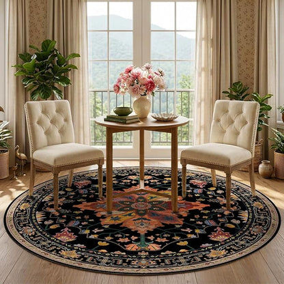 RELEANY Area Rugs Round 5ft Washable Non-Slip, Floral Vintage Distress by RELEANY