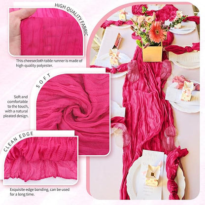 Showgeous 2 Pack Hot Pink Cheesecloth Table Runners Boho Wedding Decor | Rustic - Image 3