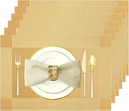 Gold Vinyl Placemats Set of 6, Heat Resistant Table Placemats | 18x12 inch by Uolr