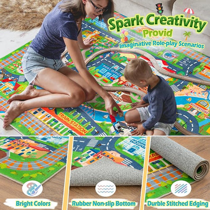 Car Rug Play Mat for Kids Toy Cars, Road Traffic Playmat for Kid Bedroom - Image 5