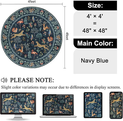 DUKINO 4ft Round Rug, Washable Round Area Rug, Non Slip Indoor Low Pile Animal - Image 2