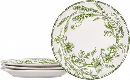 Bico Green Garden Toile De Jouy Salad Plates Set of 4, 8.75 Inch Ceramic by Bico