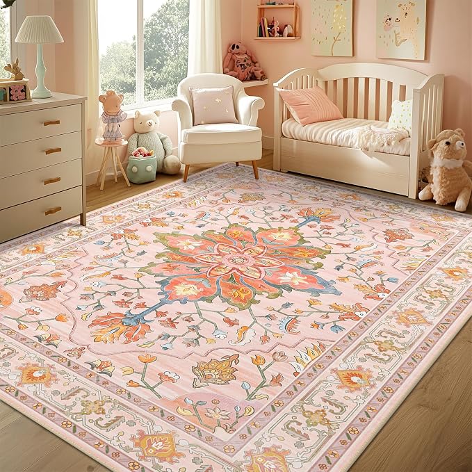 RELEANY Area Rugs 6'x9' Washable Non-Slip, Floral Vintage Distress Medallion - Image 2