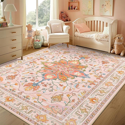 RELEANY Area Rugs 4'x6' Washable Non-Slip, Floral Vintage Distress Medallion - Image 3