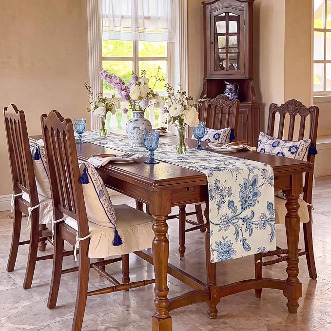Waterproof Blue Table Runner 12x60 Inch | Cotton Polyester Seasonal Spring - Image 6