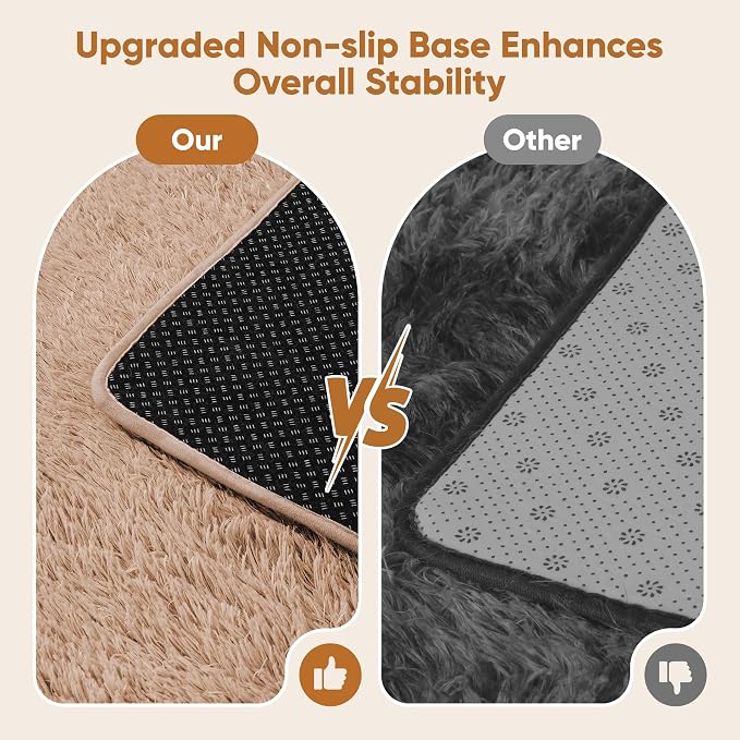 8x10 Area Rugs for Living Room Bedroom: Camel Soft Fluffy Shag Upgrade Non-Slip - Image 6