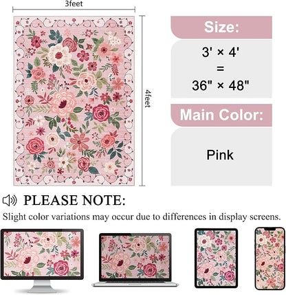 DUKINO 3x4 Area Rug, Lightweight Non Slip Washable Floral Rug, Indoor Low Pile - Image 2