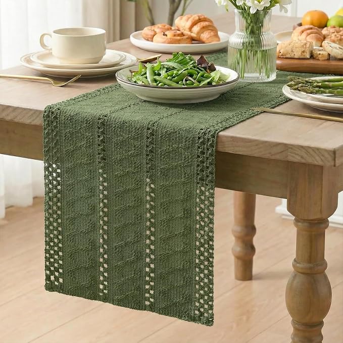 Artoid Mode Army Green Woven Farmhouse Hollow Table Runner 12x36 Inch | Holiday - Image 4