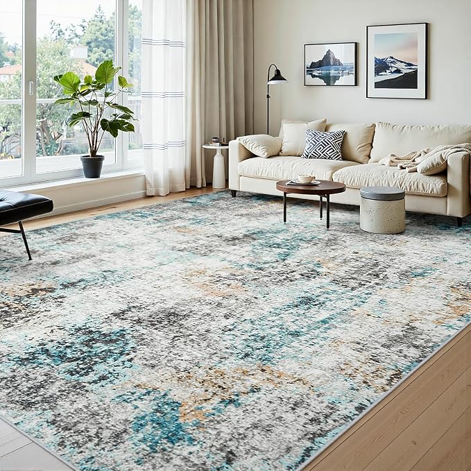 Area Rugs 9x12 Living Room: Large Soft Washable Rug Modern Abstract Anti-Skid - Image 2