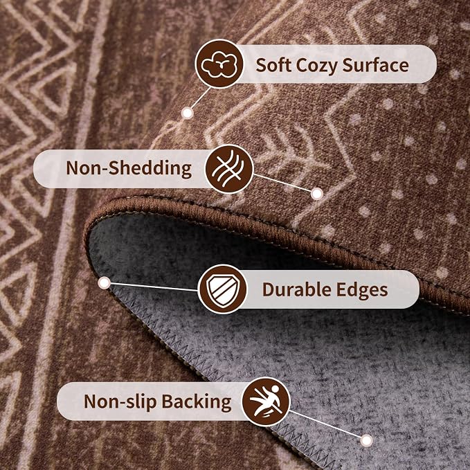 SERISSA 9x12 Area Rugs for Living Room, Washable Non-Slip Coffee Brown Boho Rug - Image 4