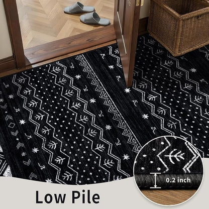 SERISSA Round Area Rug, 4ft Washable Non-Slip Black and White Boho Circle Rug - Image 7