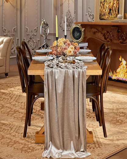 Cream Velvet Table Runner 29 x 120 Inch Soft Velvet Fabric Runners | 5 Pieces - Image 4