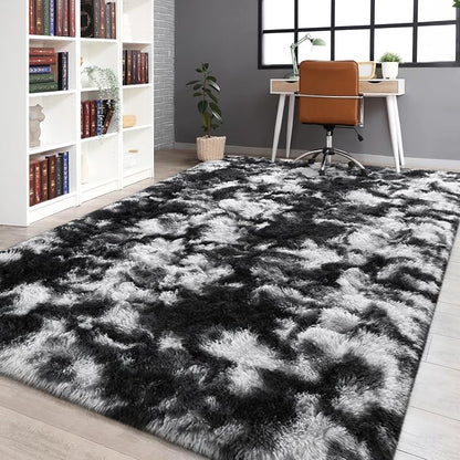 FlyDOIT Large Area Rugs for Living Room, 5x8 Feet Tie-Dyed Black and White - Image 9