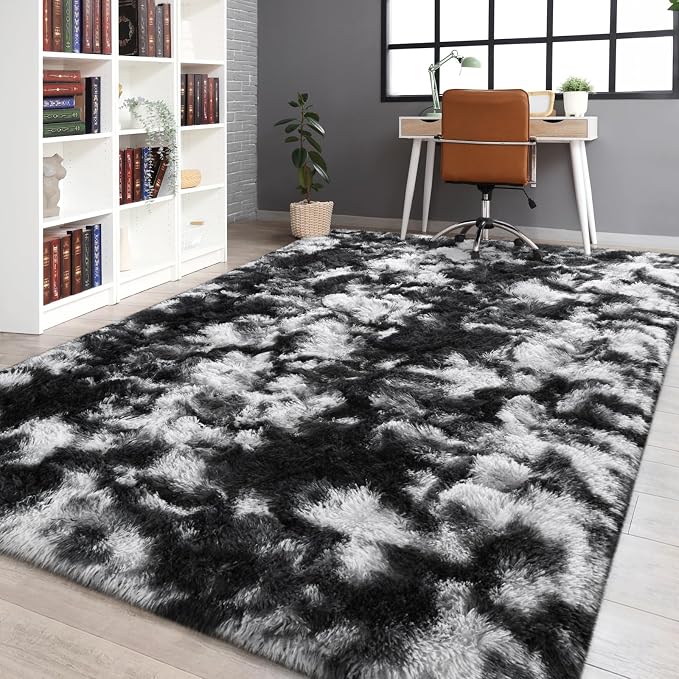 FlyDOIT Large Area Rugs for Living Room, 4x6 Feet Tie-Dyed Black and White - Image 9