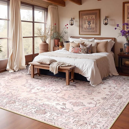 RELEANY Area Rugs Large 10'x14' Washable Non-Slip, Floral Vintage Distress - Image 2