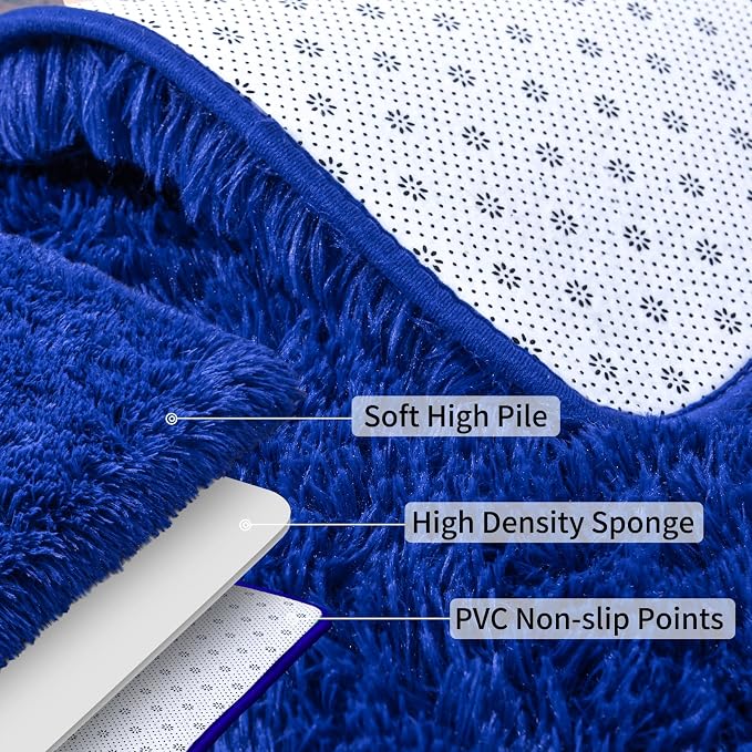 Soft Runner Rugs for Bedroom Hallways, 2x6 Royal Blue Fluffy Shag Throw Area - Image 5