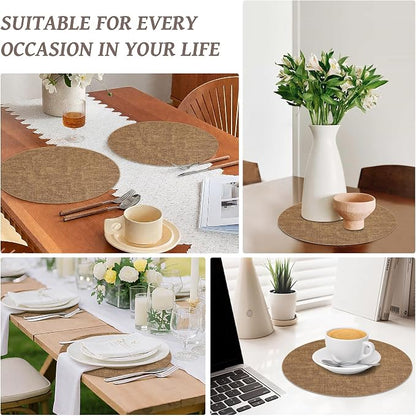 13" Round Placemats Set of 6, Reversible Faux Leather Heat Resistant Table Mats - Image 7