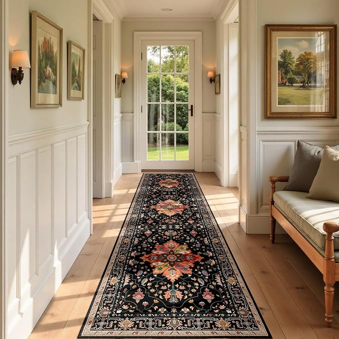 RELEANY Area Rugs Runner 2'x7' Washable Non-Slip, Floral Vintage Distress - Image 2