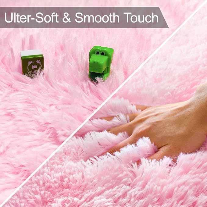 Fluffy Pink Shag Rug for Bedroom Girls 3x10 Runner Rug, Soft Pink Fuzzy Rug for - Image 5