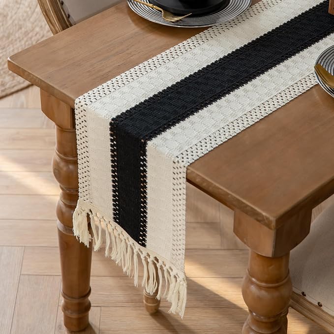 EMMTEEY Boho Table Runner with Tassels 108 Inches Long, Scratch & Heat Resistant - Image 4