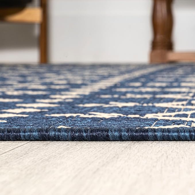 JONATHAN Y Moroccan Geometric Indoor Outdoor Round Area Rug 6 Ft Navy/Beige - Image 5