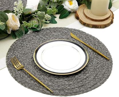 SHACOS Round Braided Placemats Set of 6 Thick Woven Placemats Washable 15 inch - Image 9