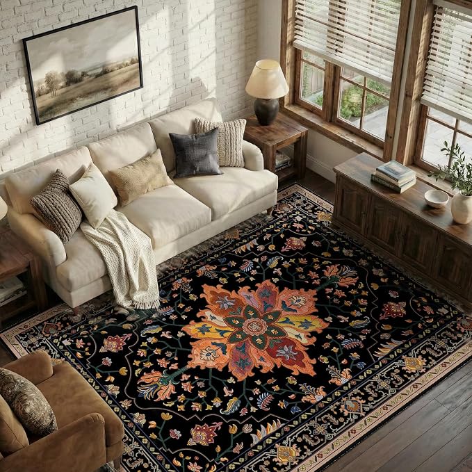 RELEANY Area Rugs 5'x8' Washable Non-Slip, Floral Vintage Distress Medallion - Image 2