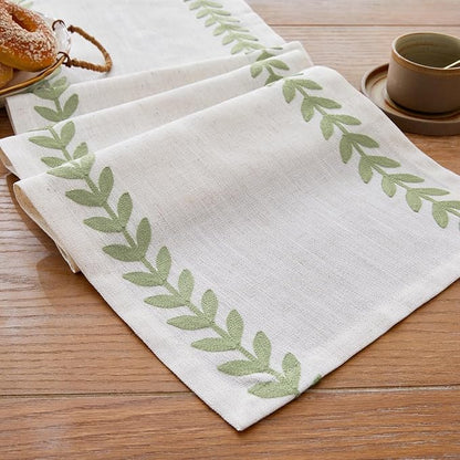 Embroidered Table Runner, Light Green Table Runners 36 Inches Long | Linen by Aoztio