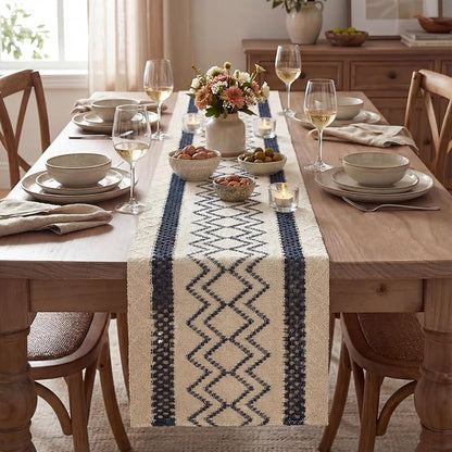 Artoid Mode Dark Blue Stripe Diamond Woven Table Runner 12x72 Inch | Holiday - Image 2