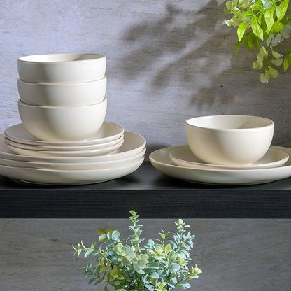 Gibson Home Rockaway 12-Piece Round Stoneware Dinnerware Set, Service - Image 4