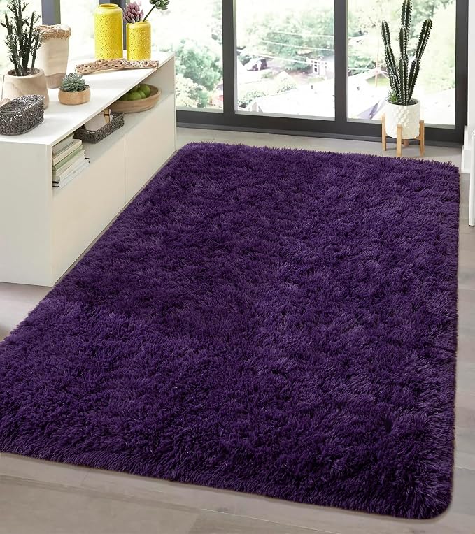 Andecor Shag Area Rug for Living Room, 4x6 Feet Purple Soft Fluffy Indoor Plush - Image 4