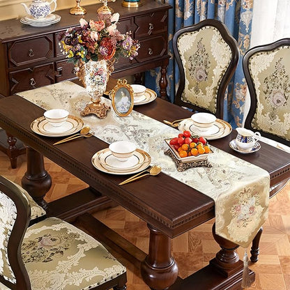 Luxury Damask Table Runner 72 Inches Long Beige Chenille Jacquard European | - Image 7