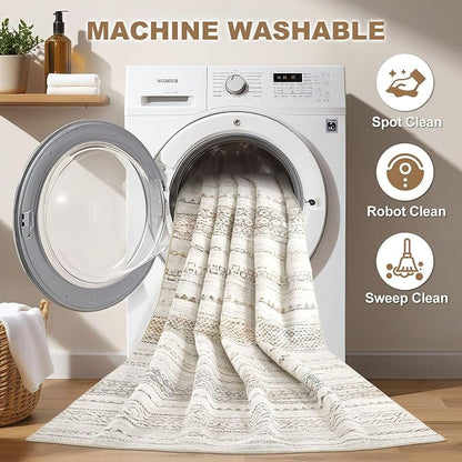 Nakagishi 10x12 Area Rug Living Room: Washable Boho Large Neutral Modern Soft - Image 2