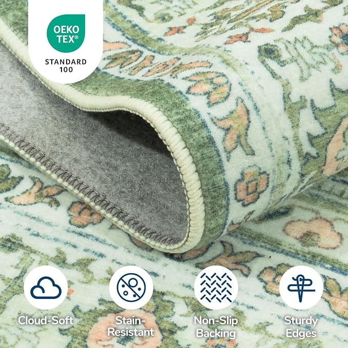 Lessymo Washable Area Rug for Living Room, 8x10 Light Green Large Rugs - Image 5
