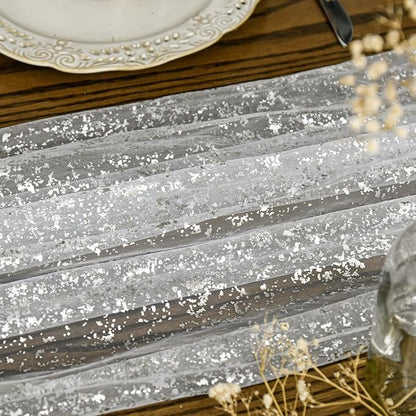 Artoid Mode White Silver Gauze Table Runner 120 Inch 10FT, Glitter Metallic - Image 3