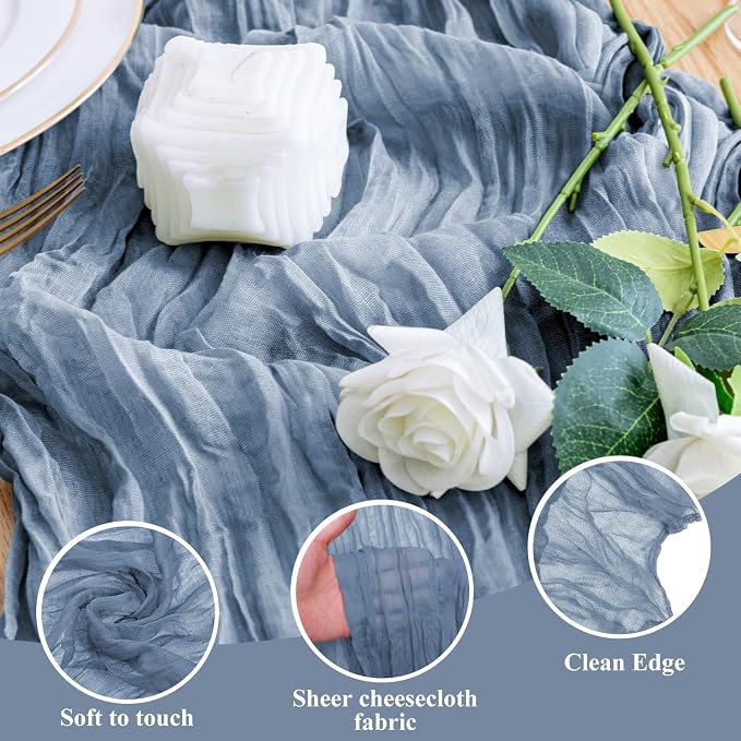 Cheesecloth Table Runner Dusty Blue 10FT Boho Gauze, 3 Pack | 120 Inch Cheese - Image 3