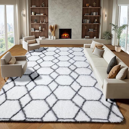 ONASAR 7x9 Area Rugs for Living Room Bedroom, Large Fluffy White and Grey Throw - Image 5