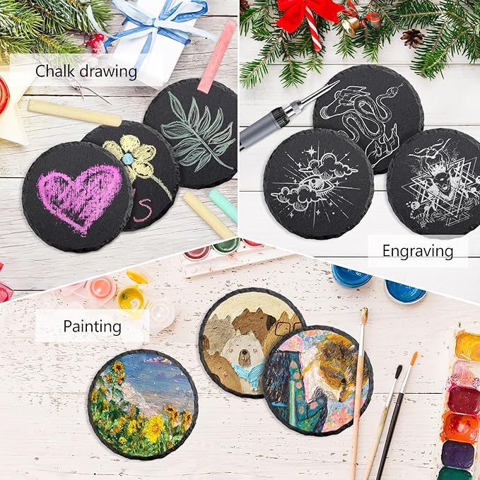 68 Pcs 4 Inch Round Black Slate Coasters Bulk - Image 6