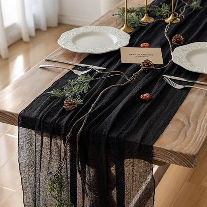 Halloween Holiday Black Cheesecloth Table Runner 120 Inch by KEKETOARRANGE