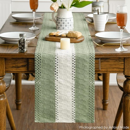 Artoid Mode Light Green Farmhouse Woven Table Runner 12x72 Inch | Seasonal - Image 2