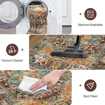 Yamaziot Washable Runner Rug, 2x6 Non-Slip Boho Vintage Hallway Rug Runner - Image 5