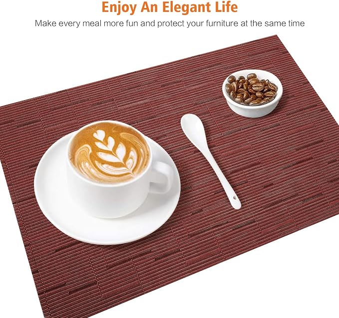 Placemats Set of 4, Vinyl Woven Red Non Slip Table Mats | Heat Resistant - Image 5