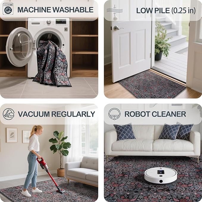 6x9 Washable Area Rugs for Living Room, Stain Resistant Vintage Rugs for Dining - Image 4