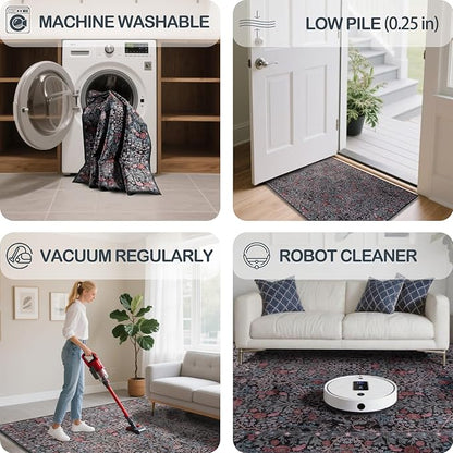 6x9 Washable Area Rugs for Living Room, Stain Resistant Vintage Rugs for Dining - Image 4