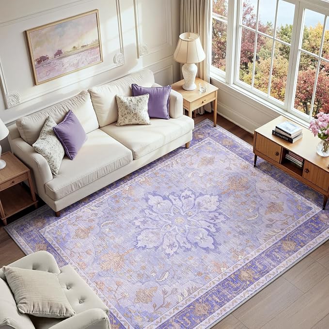 RELEANY Area Rugs 6'x8' Washable Non-Slip, Floral Vintage Distress Medallion by RELEANY