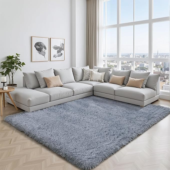Area Rug for Living Room Bedroom: 5x7 Grey Soft Fluffy Shag Upgrade Non-Slip - Image 7