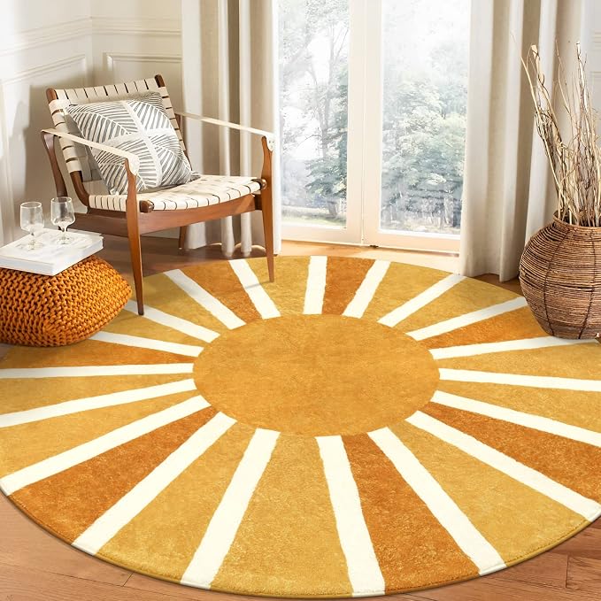Lahome Boho Round Area Rug - 5Ft Machine Washable Soft Round Bedroom Rugs by Lahome